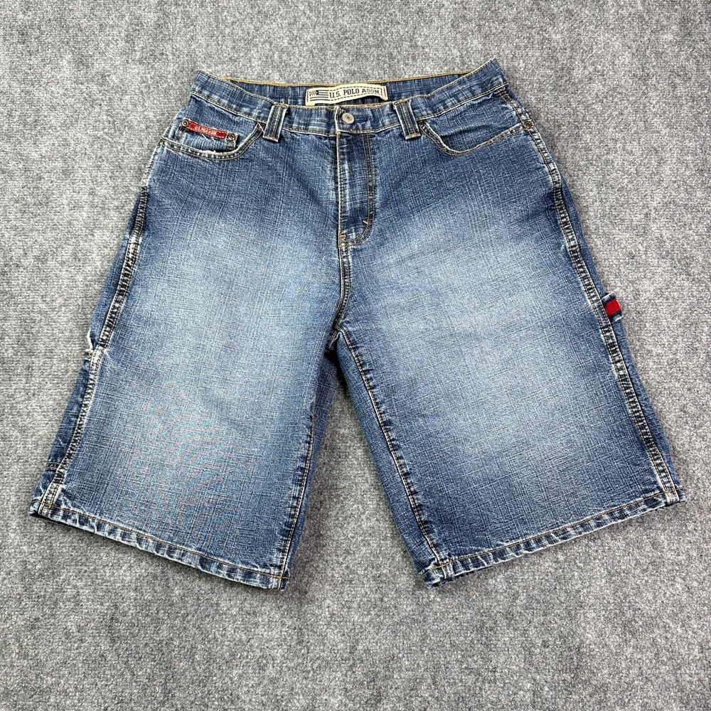 US Polo Assn Mens Carpenter Shorts 32 Baggy Denim Jorts Skater Hip Hop VTG Y2K